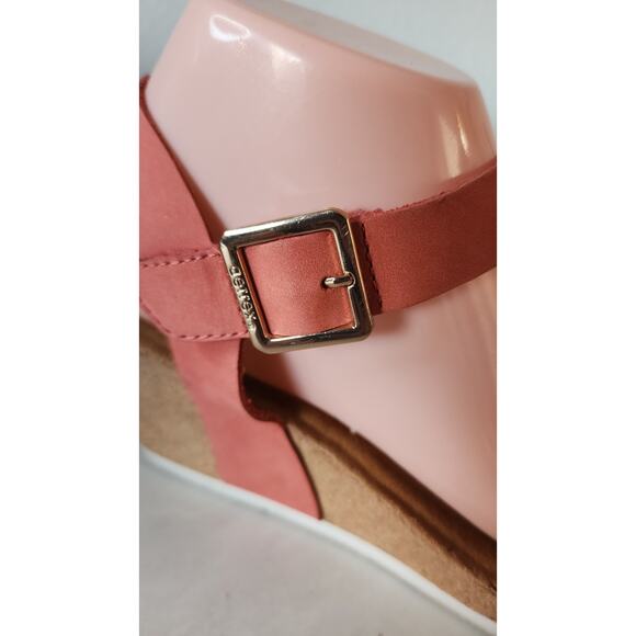 Aetrex Lexa Orthotic Strap Wedge Sandal Coral Leather Sz 9-9.5 Cork Sandal - Picture 3 of 10